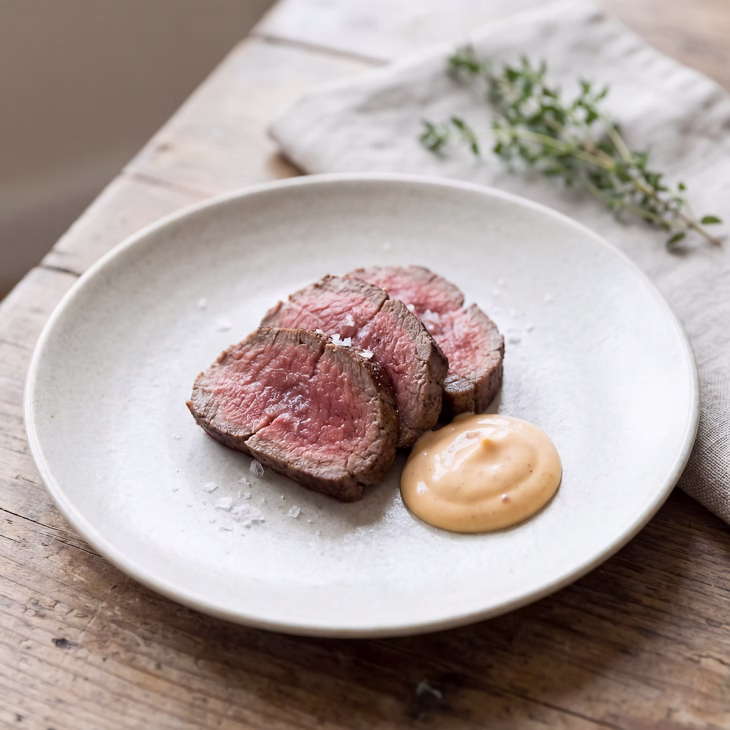 Biff med chilimajones som forrett til catering