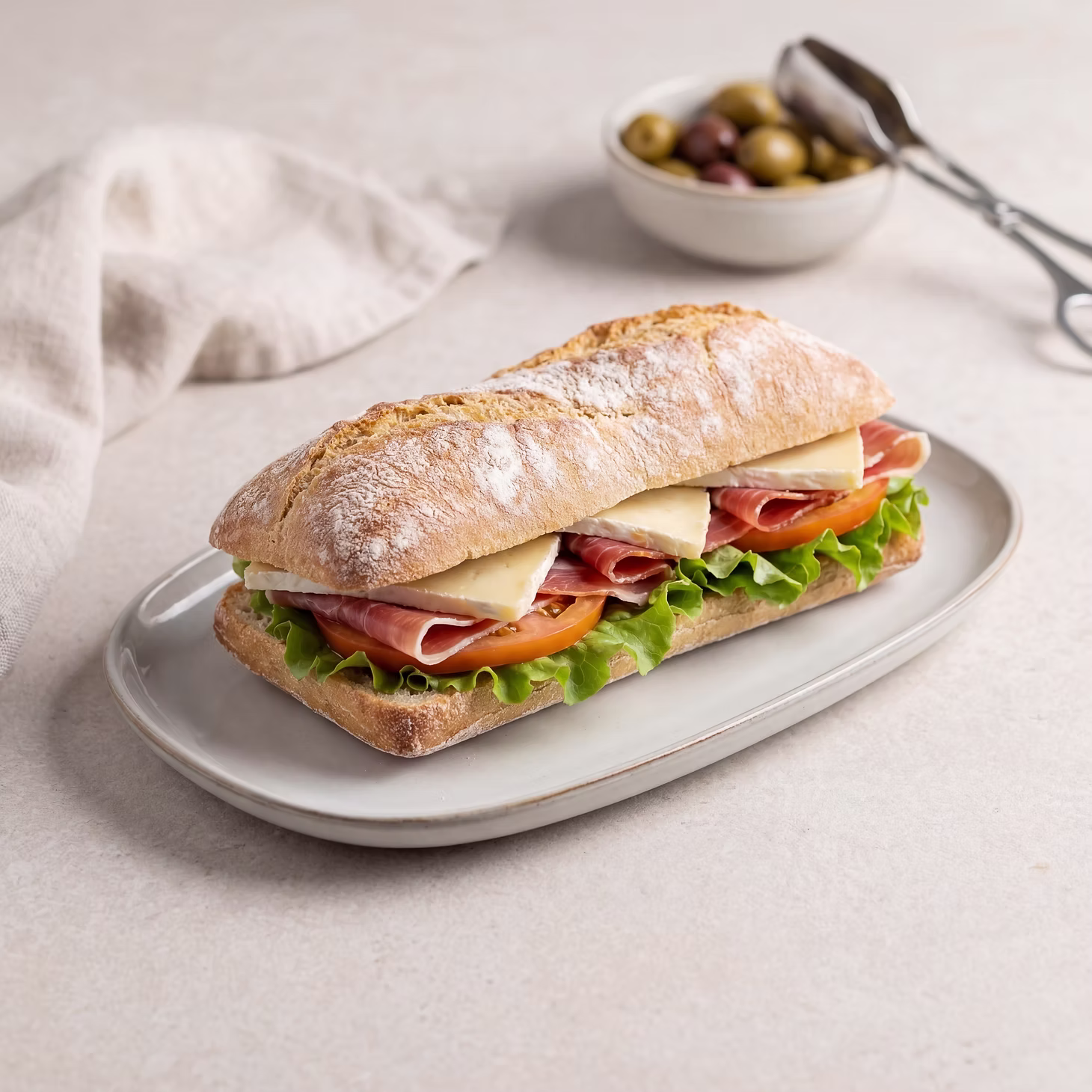 Baguette med ost & skinke