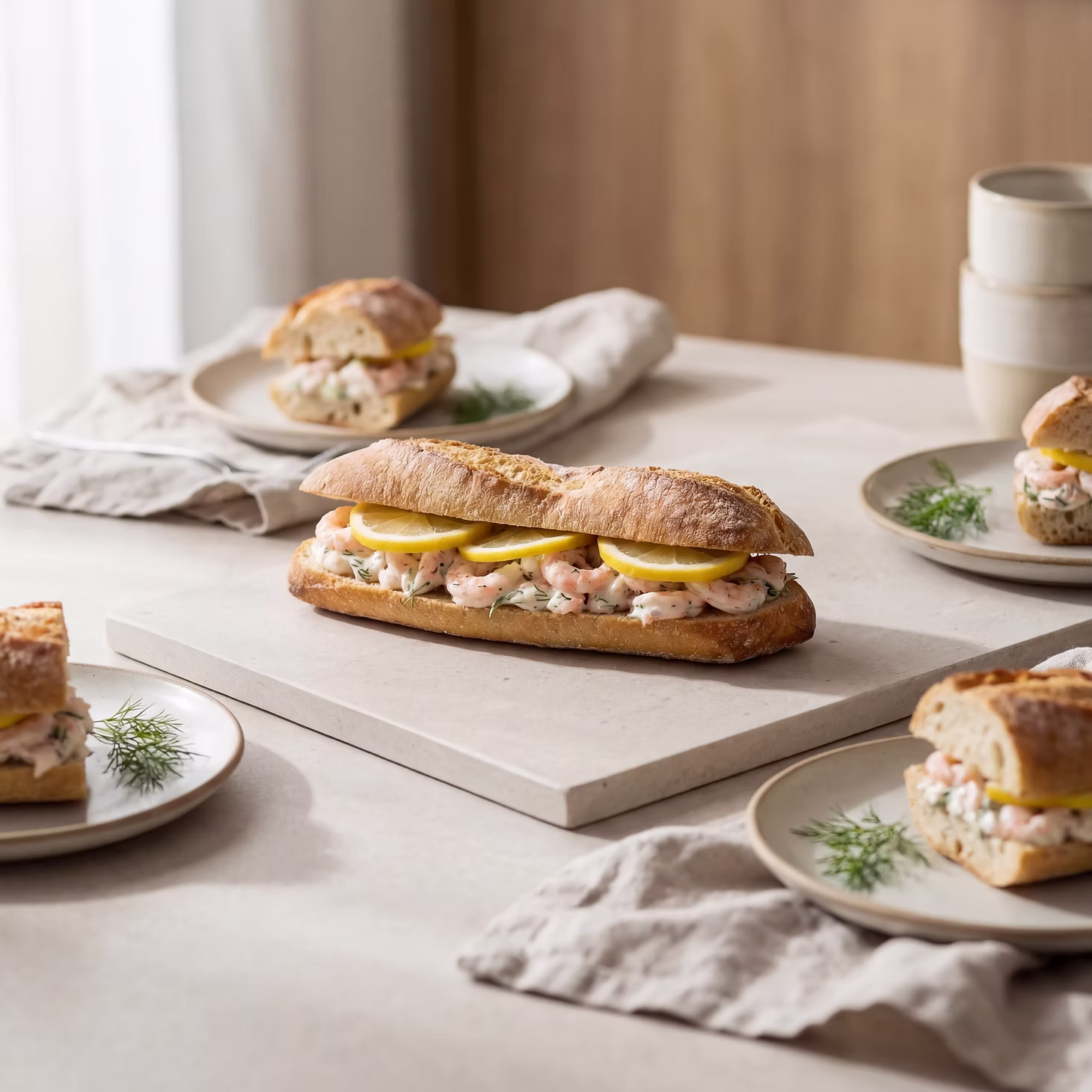 Baguette med reker til møtecatering