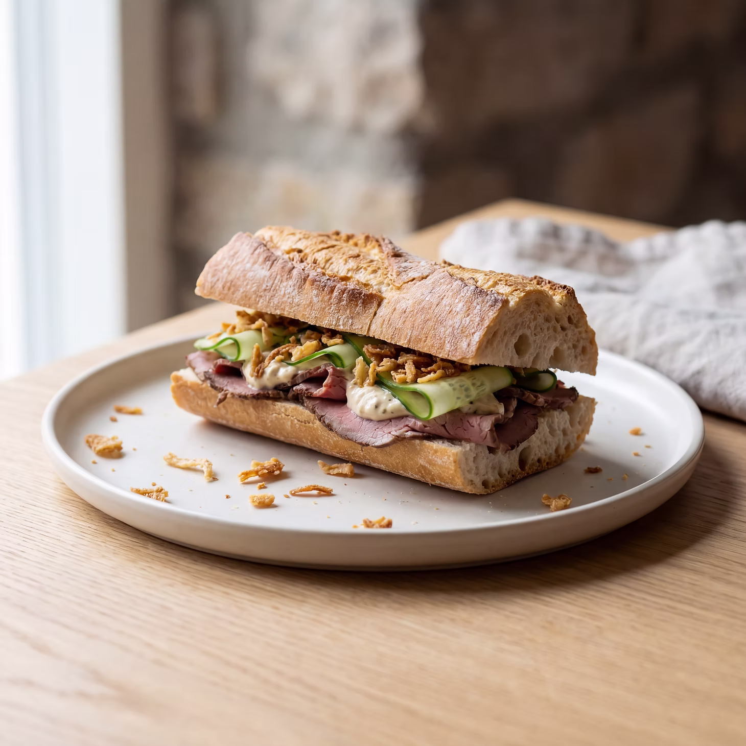 Baguette med roastbiff til lunsjcatering